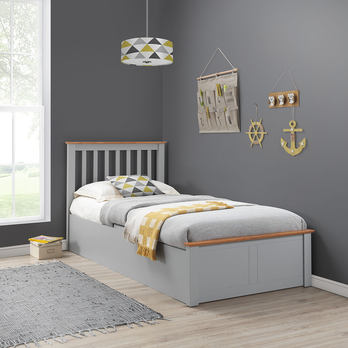 Francis Grey Wooden Single Ottoman Bed