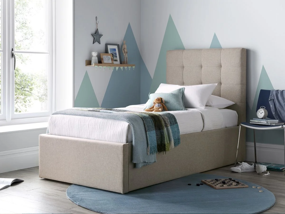 Candy Oatmeal Fabric Storage Ottoman Bed